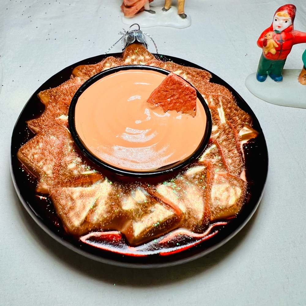 Nacho Chips Cheese Dip Platter Glass Ornament Game Day Party Food Tortilla